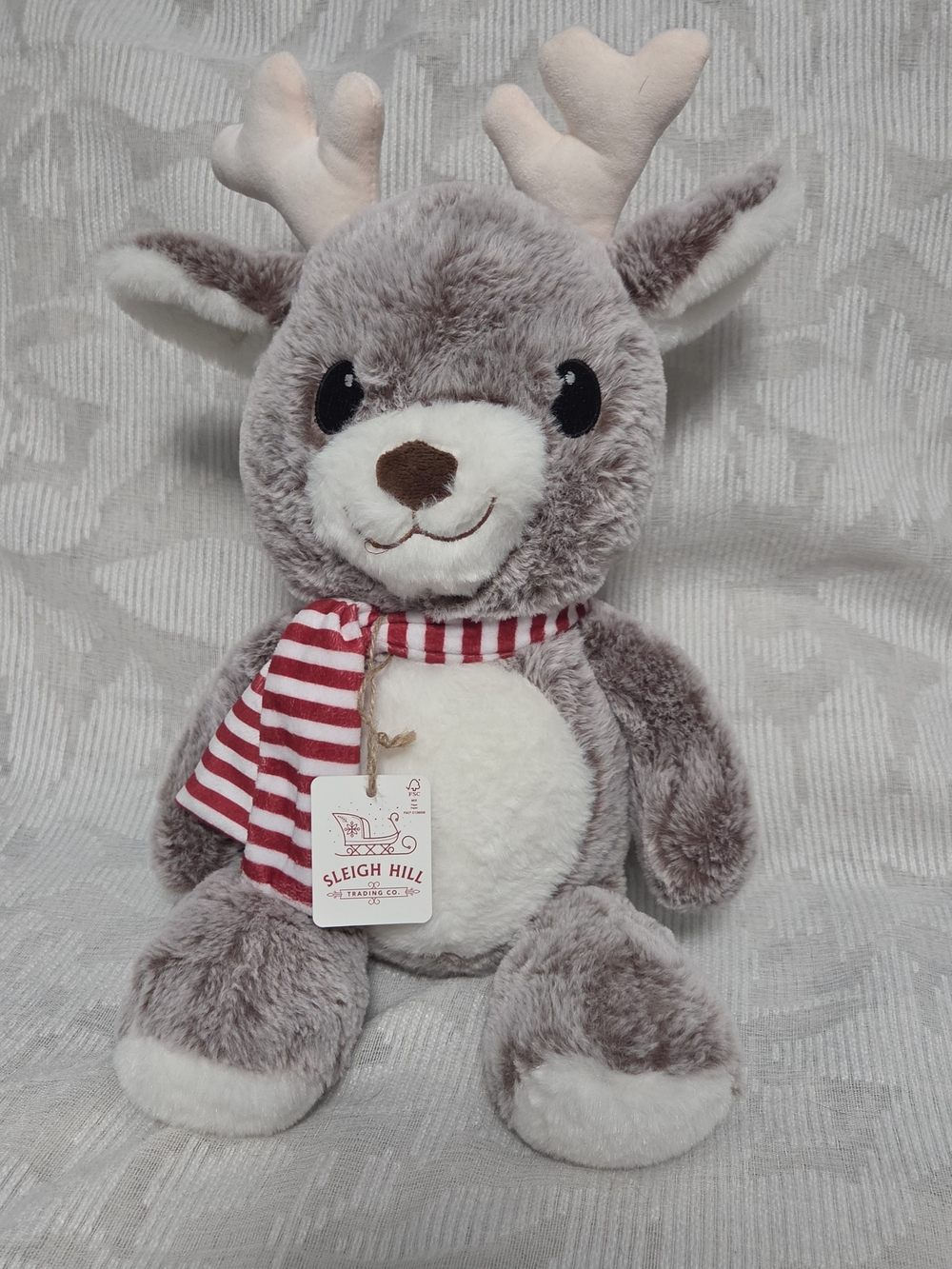 Sleigh Hill Trading Co. Reindeer Plush Stuffed Animal Gray Red Scarf w Tag Decor